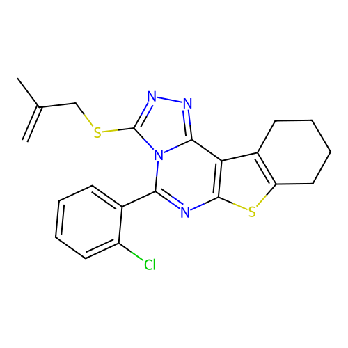 5-(2-chlorophenyl)-3-((2-methylallyl)thio)-8,9,10,11-tetrahydrobenzo[4,5]thieno[3,2-e][1,2,4]triazolo[4,3-c]pyrimidine structure
