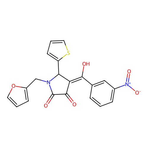 1-Furan-2-ylmethyl-3-hydroxy-4-(3-nitro-benzoyl)-5-thiophen-2-yl-1,5-dihydro-pyrrol-2-one structure