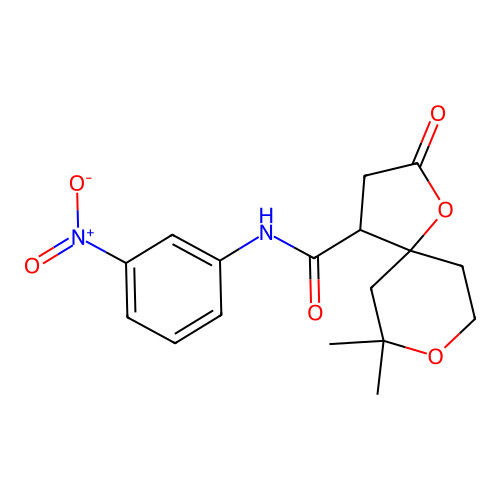 7,7-dimethyl-N-(3-nitrophenyl)-2-oxo-1,8-dioxaspiro[4.5]decane-4-carboxamide structure