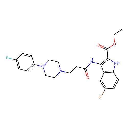 Ethyl 5-bromo-3-[3-[4-(4-fluorophenyl)piperazin-1-yl]propanoylamino]-1H-indole-2-carboxylate structure