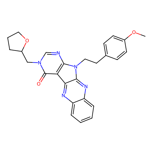 11-(4-methoxyphenethyl)-3-((tetrahydrofuran-2-yl)methyl)-3H-pyrimido[5',4':4,5]pyrrolo[2,3-b]quinoxalin-4(11H)-one structure