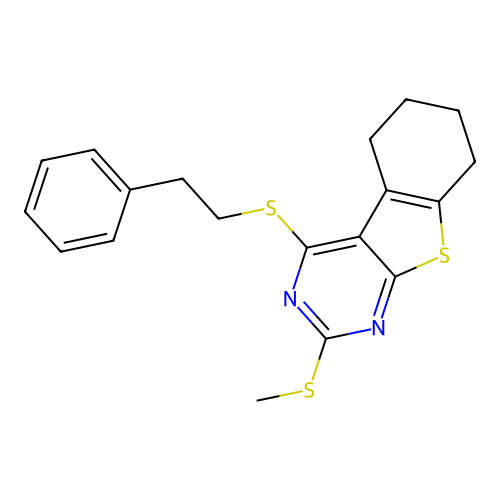 2-(methylthio)-4-(phenethylthio)-5,6,7,8-tetrahydrobenzo[4,5]thieno[2,3-d]pyrimidine structure