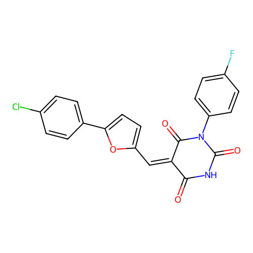 (5Z)-5-[[5-(4-chlorophenyl)furan-2-yl]methylidene]-1-(4-fluorophenyl)-1,3-diazinane-2,4,6-trione structure
