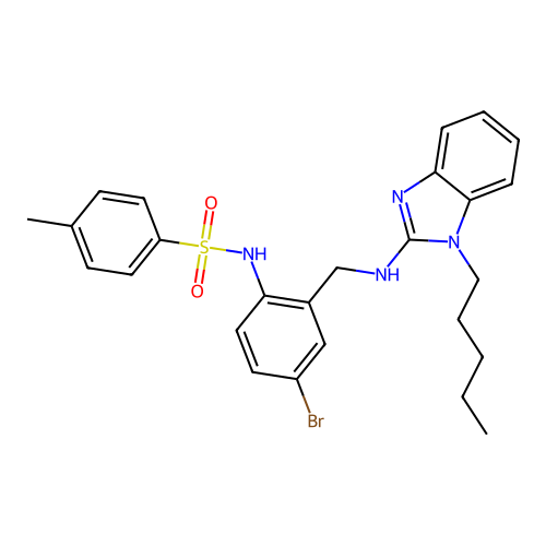 N-[4-bromo-2-[[(1-pentylbenzimidazol-2-yl)amino]methyl]phenyl]-4-methylbenzenesulfonamide structure