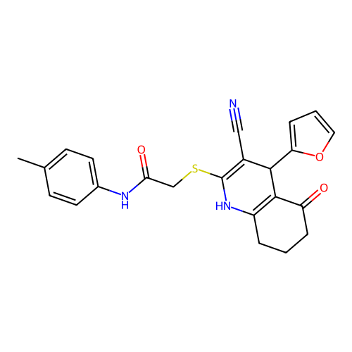 2-{[3-cyano-4-(furan-2-yl)-5-oxo-1,4,5,6,7,8-hexahydroquinolin-2-yl]sulfanyl}-N-(4-methylphenyl)acetamide structure