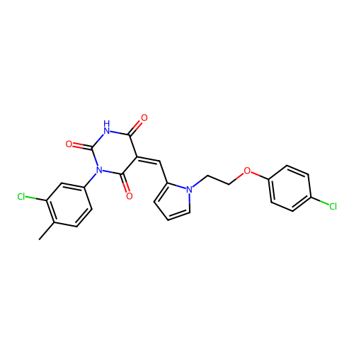 (5Z)-1-(3-chloro-4-methylphenyl)-5-[[1-[2-(4-chlorophenoxy)ethyl]pyrrol-2-yl]methylidene]-1,3-diazinane-2,4,6-trione structure