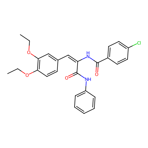4-chloro-N-[2-(3,4-diethoxyphenyl)-1-(phenylcarbamoyl)ethenyl]benzamide structure