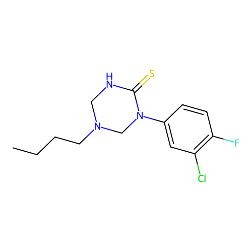 5-Butyl-1-(3-chloro-4-fluorophenyl)-1,3,5-triazinane-2-thione structure