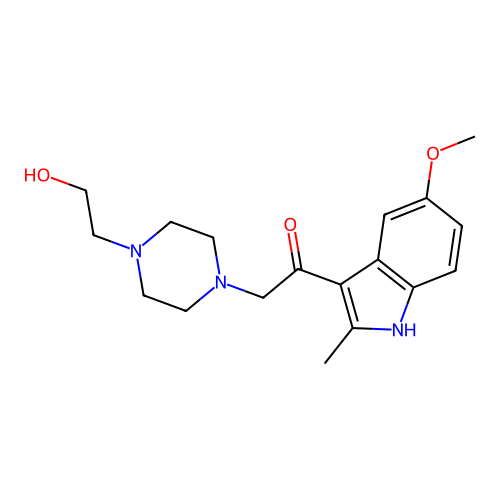 2-[4-(2-hydroxyethyl)piperazin-1-yl]-1-(5-methoxy-2-methyl-1H-indol-3-yl)ethanone structure