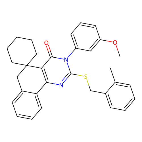 3-(3-methoxyphenyl)-2-((2-methylbenzyl)thio)-3H-spiro[benzo[h]quinazoline-5,1'-cyclohexan]-4(6H)-one structure