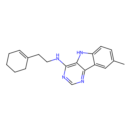 N-(2-(cyclohex-1-en-1-yl)ethyl)-8-methyl-5H-pyrimido[5,4-b]indol-4-amine structure