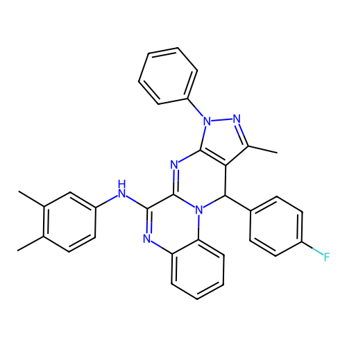 N-(3,4-dimethylphenyl)-11-(4-fluorophenyl)-10-methyl-8-phenyl-8,11-dihydropyrazolo[3',4':4,5]pyrimido[1,2-a]quinoxalin-6-amine structure