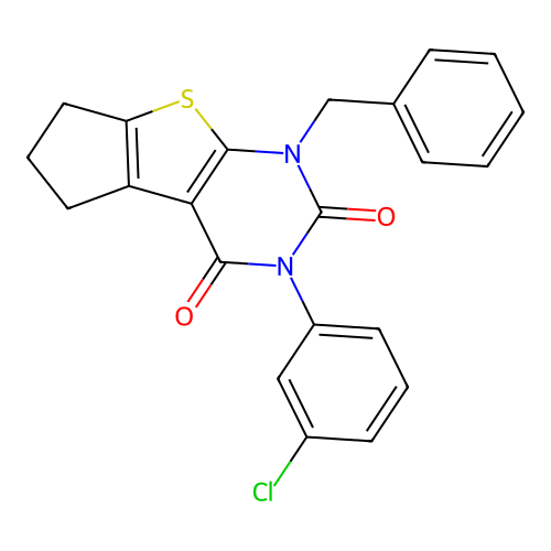 1-benzyl-3-(3-chlorophenyl)-1,5,6,7-tetrahydro-2H-cyclopenta[4,5]thieno[2,3-d]pyrimidine-2,4(3H)-dione structure