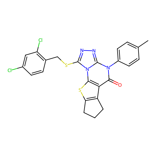 1-((2,4-dichlorobenzyl)thio)-4-(p-tolyl)-7,8-dihydro-4H-cyclopenta[4,5]thieno[3,2-e][1,2,4]triazolo[4,3-a]pyrimidin-5(6H)-one structure