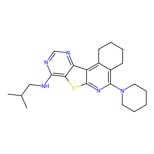 N-(2-methylpropyl)-5-(piperidin-1-yl)-1,2,3,4-tetrahydropyrimido[4',5':4,5]thieno[2,3-c]isoquinolin-8-amine structure