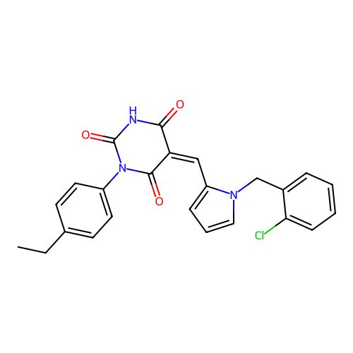 (5Z)-5-[[1-[(2-chlorophenyl)methyl]pyrrol-2-yl]methylidene]-1-(4-ethylphenyl)-1,3-diazinane-2,4,6-trione structure