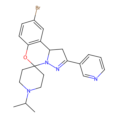 9'-bromo-1-(propan-2-yl)-2'-(pyridin-3-yl)-1',10b'-dihydrospiro[piperidine-4,5'-pyrazolo[1,5-c][1,3]benzoxazine] structure