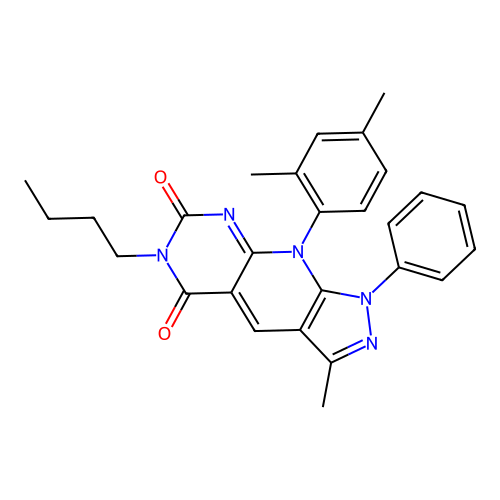 6-butyl-9-(2,4-dimethylphenyl)-3-methyl-1-phenyl-1H-pyrazolo[4',3':5,6]pyrido[2,3-d]pyrimidine-5,7(6H,9H)-dione structure