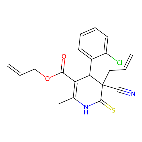 5-Allyl-4-(2-chloro-phenyl)-5-cyano-2-methyl-6-thioxo-1,4,5,6-tetrahydro-pyridine-3-carboxylic acid allyl  ester structure