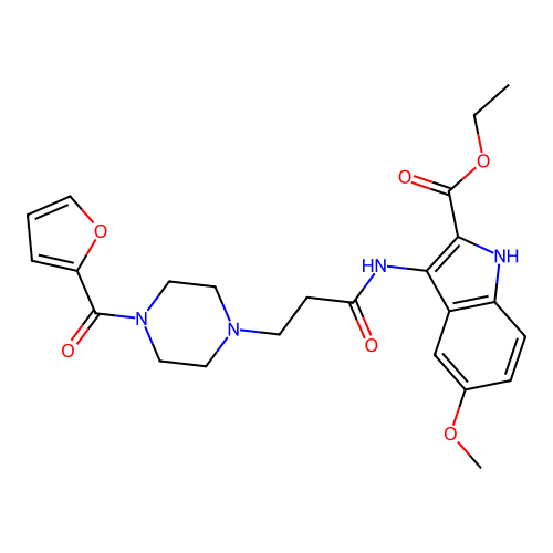 Ethyl 3-[3-[4-(furan-2-carbonyl)piperazin-1-yl]propanoylamino]-5-methoxy-1H-indole-2-carboxylate structure