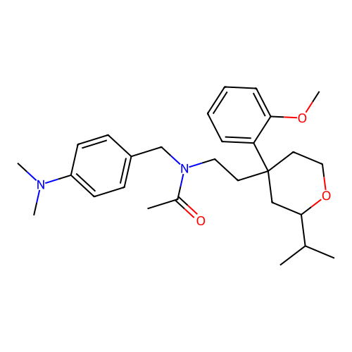 N-(4-(dimethylamino)benzyl)-N-(2-(2-isopropyl-4-(2-methoxyphenyl)tetrahydro-2H-pyran-4-yl)ethyl)acetamide structure