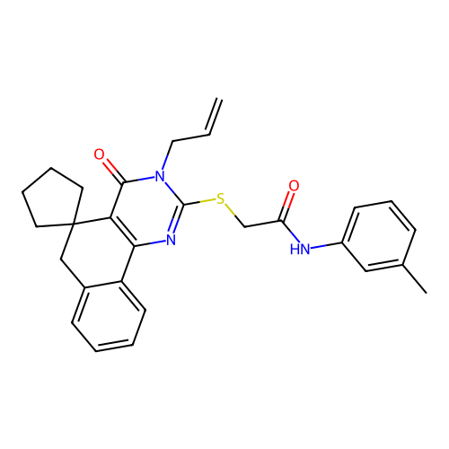 2-((3-allyl-4-oxo-4,6-dihydro-3H-spiro[benzo[h]quinazoline-5,1'-cyclopentan]-2-yl)thio)-N-(m-tolyl)acetamide structure