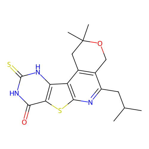 5-isobutyl-10-mercapto-2,2-dimethyl-4,9-dihydro-1H-pyrano[4'',3'':4',5']pyrido[3',2':4,5]thieno[3,2-d]pyrimidin-8(2H)-one structure