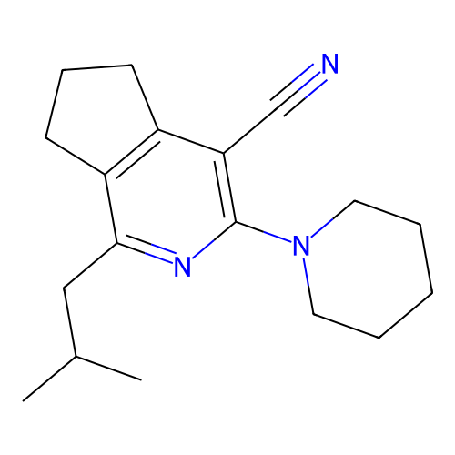 1-(2-methylpropyl)-3-(piperidin-1-yl)-6,7-dihydro-5H-cyclopenta[c]pyridine-4-carbonitrile structure