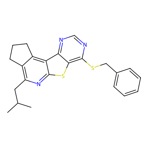 7-(benzylsulfanyl)-4-(2-methylpropyl)-2,3-dihydro-1H-cyclopenta[4',5']pyrido[3',2':4,5]thieno[3,2-d]pyrimidine structure
