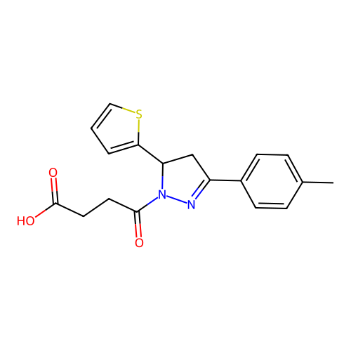 4-[5-(4-methylphenyl)-3-thiophen-2-yl-3,4-dihydropyrazol-2-yl]-4-oxobutanoic acid structure