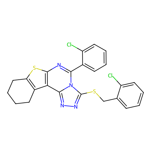 3-((2-chlorobenzyl)thio)-5-(2-chlorophenyl)-8,9,10,11-tetrahydrobenzo[4,5]thieno[3,2-e][1,2,4]triazolo[4,3-c]pyrimidine structure