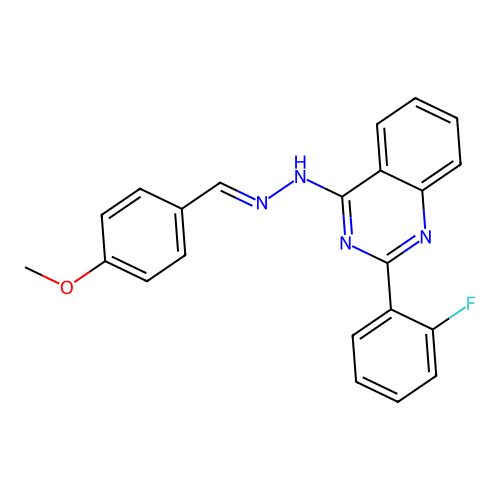 2-(2-fluorophenyl)-4-[(2E)-2-(4-methoxybenzylidene)hydrazinyl]quinazoline structure
