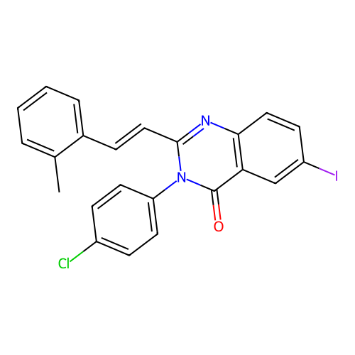 3-(4-chlorophenyl)-6-iodo-2-[(E)-2-(2-methylphenyl)ethenyl]quinazolin-4(3H)-one structure