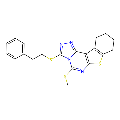 5-(methylsulfanyl)-3-[(2-phenylethyl)sulfanyl]-8,9,10,11-tetrahydro[1]benzothieno[3,2-e][1,2,4]triazolo[4,3-c]pyrimidine structure
