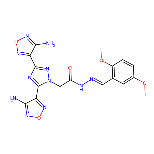 (E)-2-(3,5-bis(4-amino-1,2,5-oxadiazol-3-yl)-1H-1,2,4-triazol-1-yl)-N'-(2,5-dimethoxybenzylidene)acetohydrazide structure