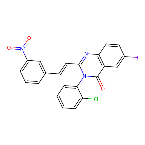 (E)-3-(2-chlorophenyl)-6-iodo-2-(3-nitrostyryl)quinazolin-4(3H)-one structure