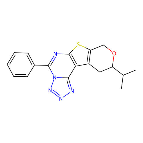 10-isopropyl-5-phenyl-10,11-dihydro-8H-pyrano[4',3':4,5]thieno[3,2-e]tetrazolo[1,5-c]pyrimidine structure