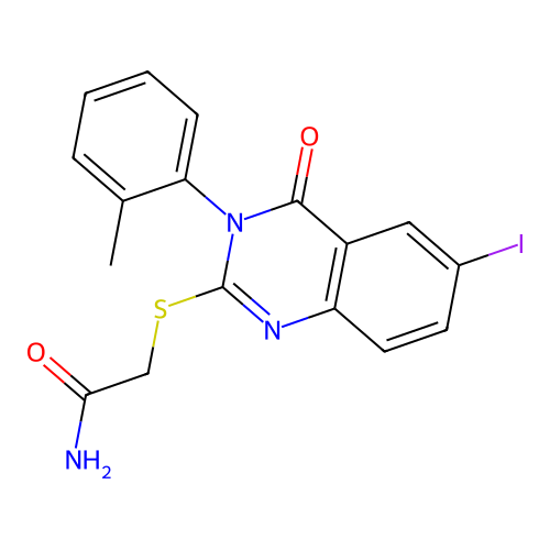 2-((6-Iodo-4-oxo-3-(o-tolyl)-3,4-dihydroquinazolin-2-yl)thio)acetamide structure