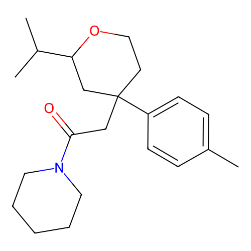 2-[4-(4-methylphenyl)-2-propan-2-yloxan-4-yl]-1-piperidin-1-ylethanone structure