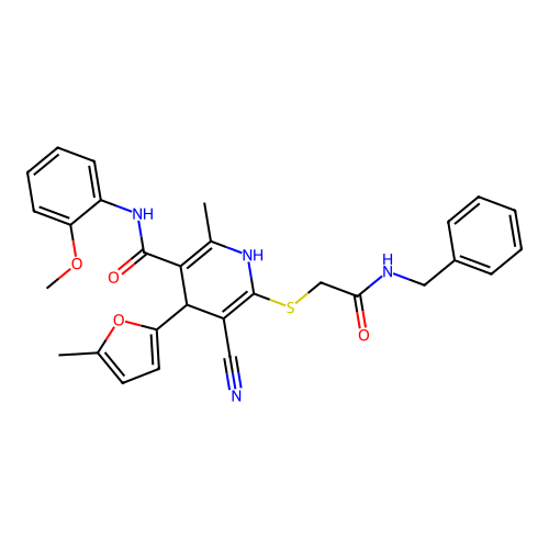 6-((2-(benzylamino)-2-oxoethyl)thio)-5-cyano-N-(2-methoxyphenyl)-2-methyl-4-(5-methylfuran-2-yl)-1,4-dihydropyridine-3-carboxamide structure