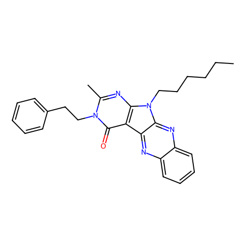 11-hexyl-2-methyl-3-phenethyl-3H-pyrimido[5',4':4,5]pyrrolo[2,3-b]quinoxalin-4(11H)-one structure