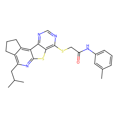 2-((4-isobutyl-2,3-dihydro-1H-cyclopenta[4',5']pyrido[3',2':4,5]thieno[3,2-d]pyrimidin-7-yl)thio)-N-(m-tolyl)acetamide structure