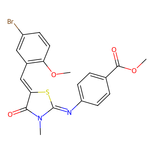 methyl 4-((E)-((Z)-5-(5-bromo-2-methoxybenzylidene)-3-methyl-4-oxothiazolidin-2-ylidene)amino)benzoate structure