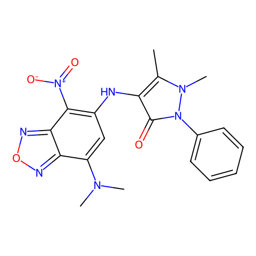 4-((7-(dimethylamino)-4-nitrobenzo[c][1,2,5]oxadiazol-5-yl)amino)-1,5-dimethyl-2-phenyl-1H-pyrazol-3(2H)-one structure