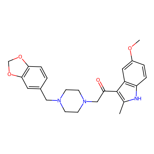 2-[4-(1,3-benzodioxol-5-ylmethyl)piperazin-1-yl]-1-(5-methoxy-2-methyl-1H-indol-3-yl)ethanone structure