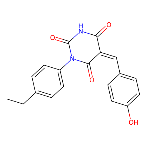 (5Z)-1-(4-ethylphenyl)-5-(4-hydroxybenzylidene)pyrimidine-2,4,6(1H,3H,5H)-trione structure