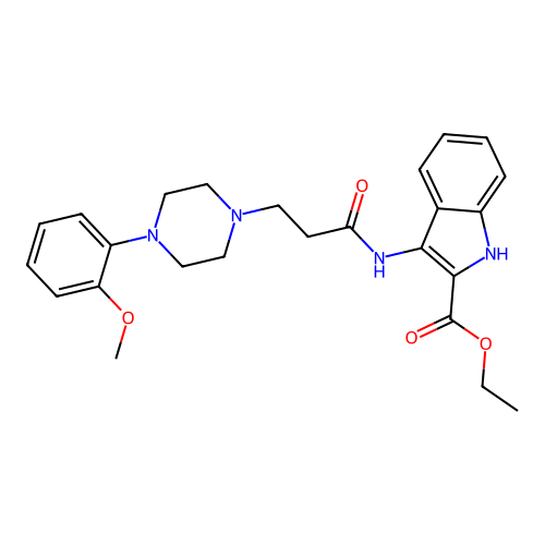 Ethyl 3-[3-[4-(2-methoxyphenyl)piperazin-1-yl]propanoylamino]-1H-indole-2-carboxylate structure