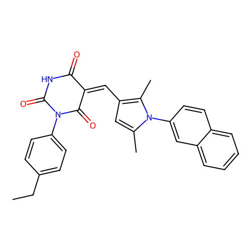 (5Z)-5-[(2,5-dimethyl-1-naphthalen-2-ylpyrrol-3-yl)methylidene]-1-(4-ethylphenyl)-1,3-diazinane-2,4,6-trione structure