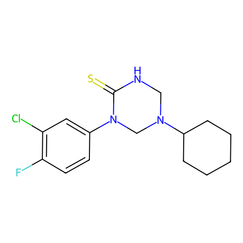 1-(3-Chloro-4-fluorophenyl)-5-cyclohexyl-1,3,5-triazinane-2-thione structure
