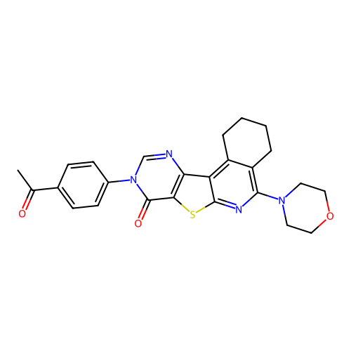 9-(4-acetylphenyl)-5-morpholino-1,2,3,4-tetrahydropyrimido[4',5':4,5]thieno[2,3-c]isoquinolin-8(9H)-one structure